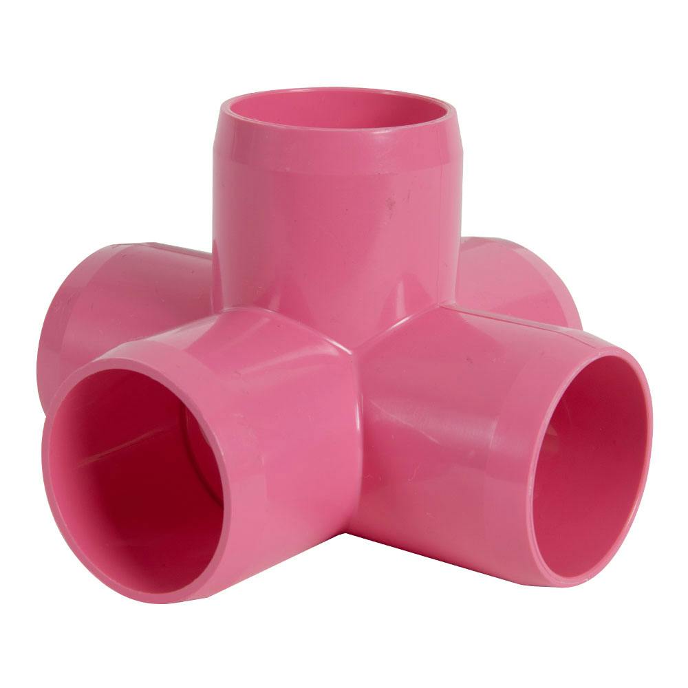1-1/4" Schedule 40 Pink PVC Furniture-Grade Socket 5-Way Cross