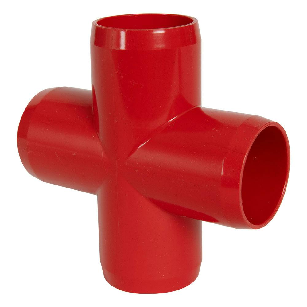 1-1/4" Schedule 40 Red PVC Furniture-Grade Socket Cross