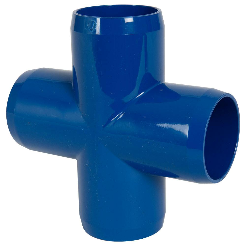 1-1/4" Schedule 40 Blue PVC Furniture-Grade Socket Cross