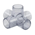 1-1/4" DuraClear NSF Schedule 40 Clear PVC Furniture-Grade Socket 5-Way Cross