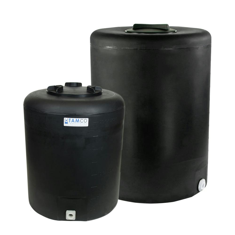 425 Gallon Tamco® Vertical Black PE Tank with 12" Gasketed Lid & 2" Fitting - 48" Dia. x 66" Hgt.