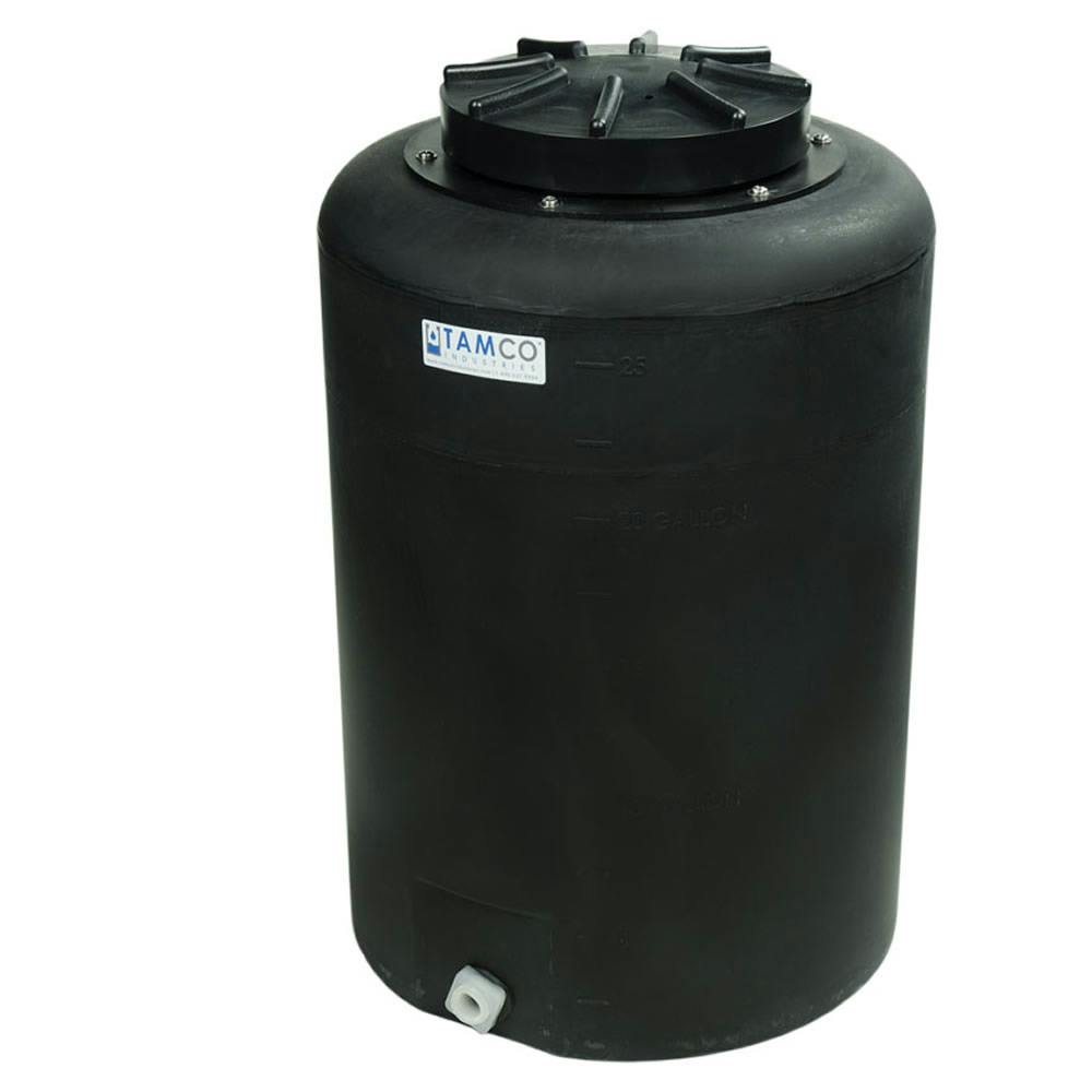 25 Gallon Tamco® Vertical Black PE Tank with 12-1/2" Lid & 3/4" Fitting - 19" Dia. x 27" Hgt.