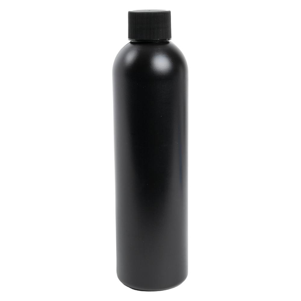 8 oz. Black HDPE Cosmo Bottle with 24/410 Black Ribbed Cap with F217 Liner