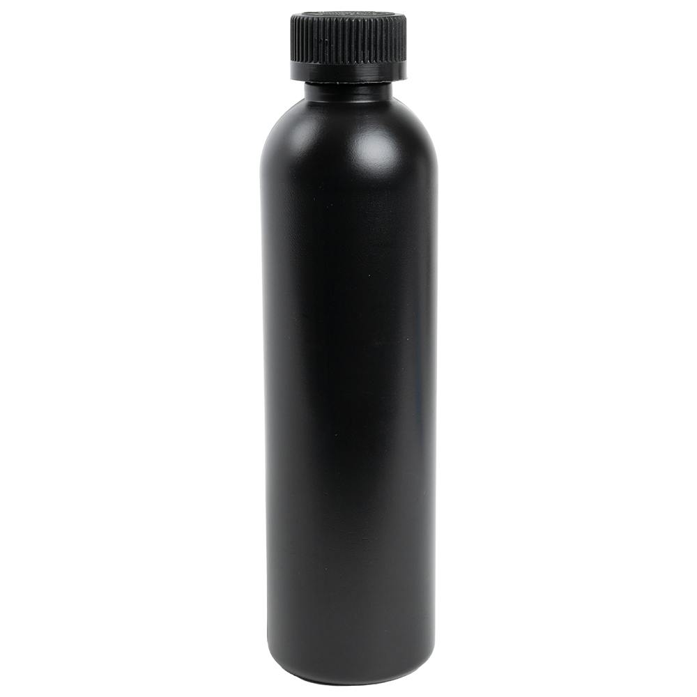 8 oz. Black HDPE Cosmo Bottle with 24/410 Black Ribbed Child-Resistant Cap (CRC) with F217 Liner
