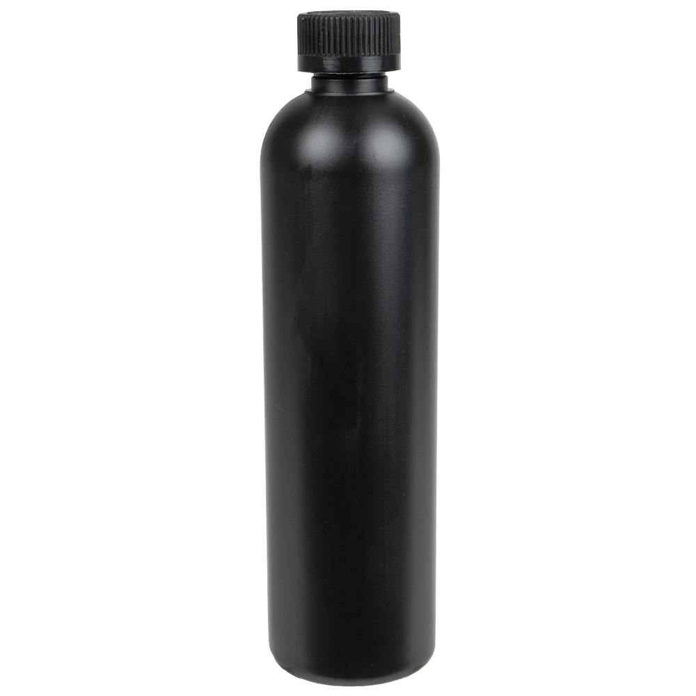 12 oz. Black HDPE Cosmo Bottle with 24/410 Black Ribbed Child-Resistant Cap (CRC) with F217 Liner