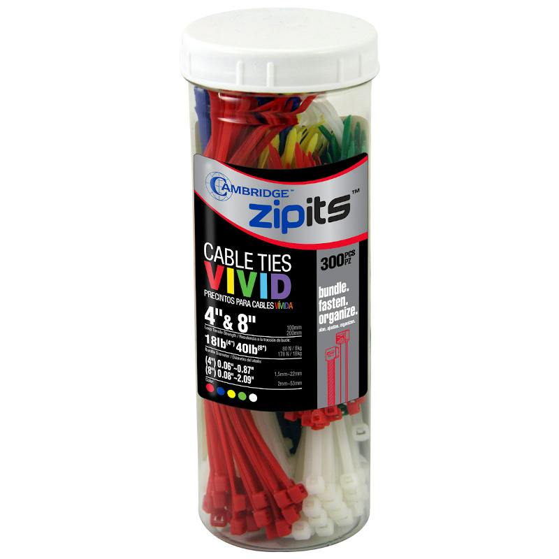 4" & 8" Assorted Color Cable Tie Assortment Kit with Electrical Tape - Package of 300
