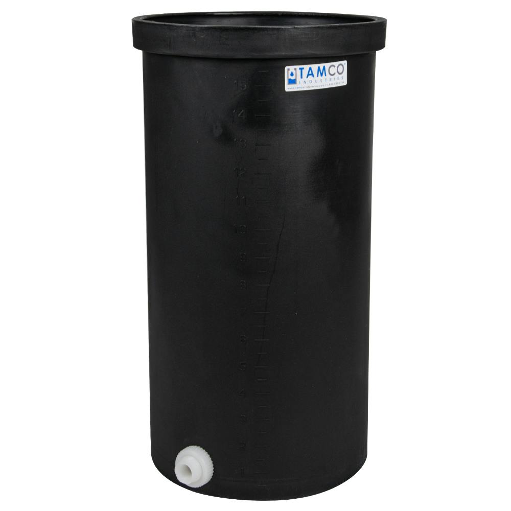 105 Gallon Black LLDPE Cylindrical Tamco® Heavy-Wall Graduated Tank with External Flange & 2" Bulkhead Fitting - 36" Dia. x 24" Hgt. (Cover Sold Separately)