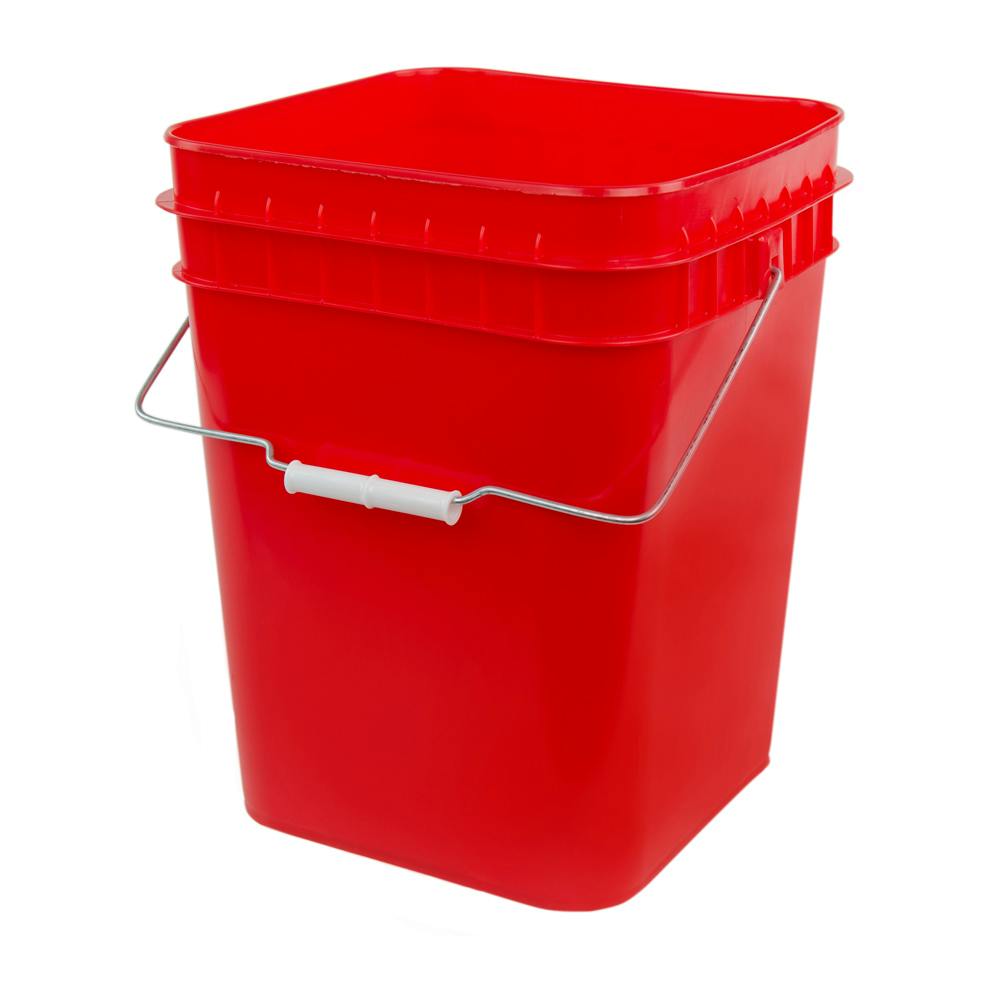 4 Gallon Red HDPE Economy Square Bucket with Wire Bail Handle & Plastic Hand Grip (Lid Sold Separately)