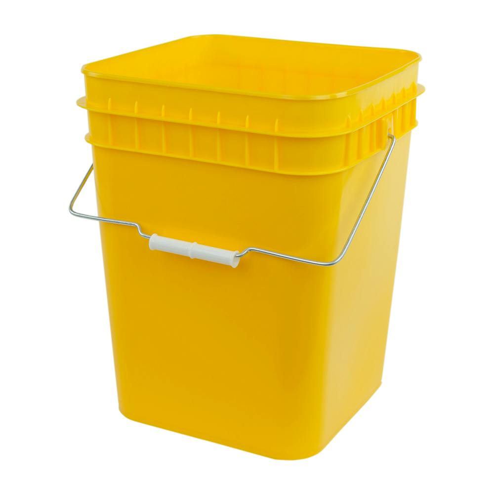 4 Gallon Yellow HDPE Economy Square Bucket with Wire Bail Handle & Plastic Hand Grip (Lid Sold Separately)