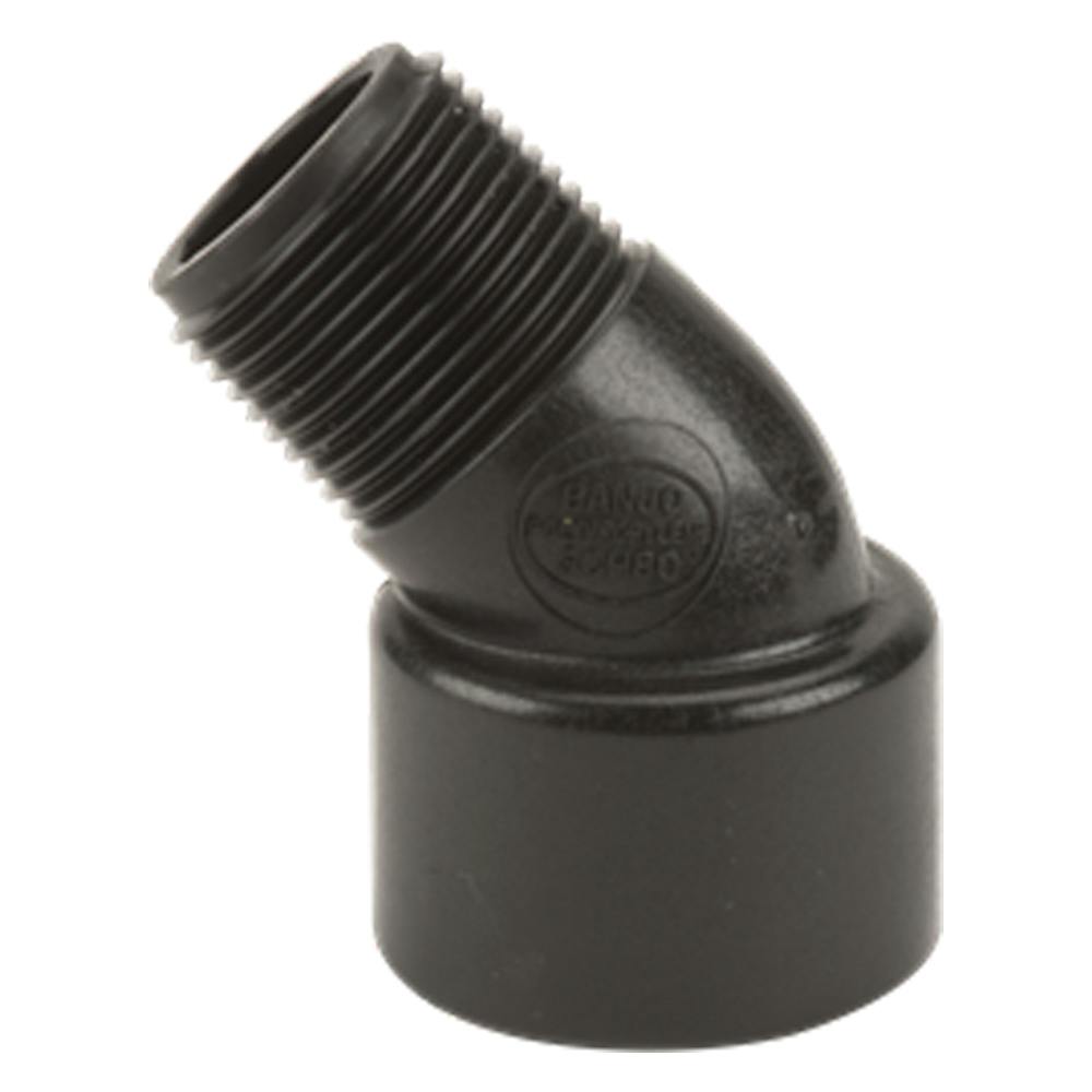 3/4" MNPT x 3/4" FNPT Banjo® Black Fiberglass-Reinforced Polypropylene 45° Pipe Street Elbow