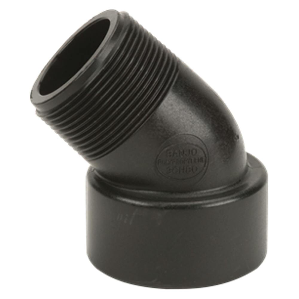 1-1/2" MNPT x 1-1/2" FNPT Banjo® Black Fiberglass-Reinforced Polypropylene 45° Pipe Street Elbow