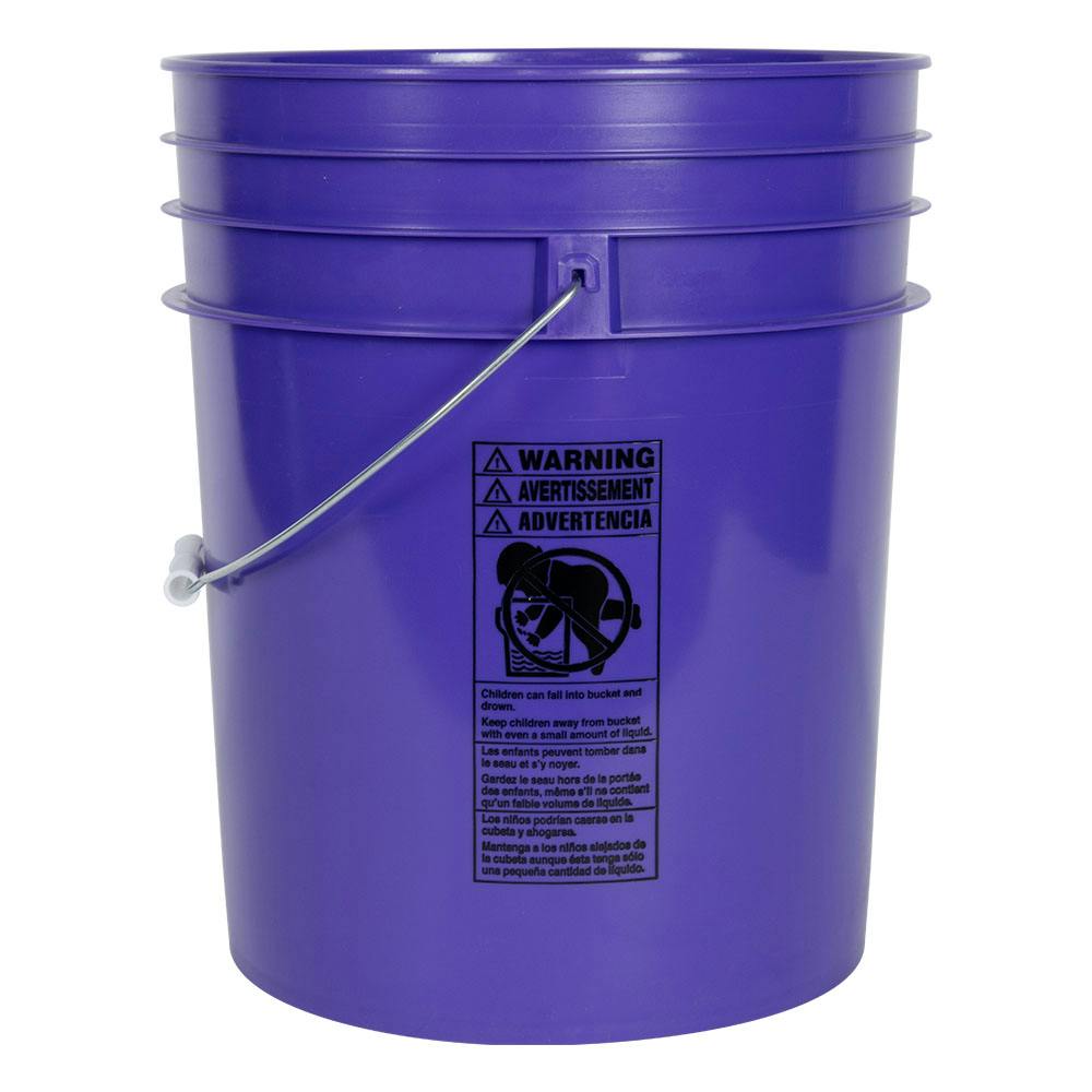 5 Gallon Purple HDPE Premium Round Bucket with Wire Bail Handle & Plastic Hand Grip (Lid sold separately)