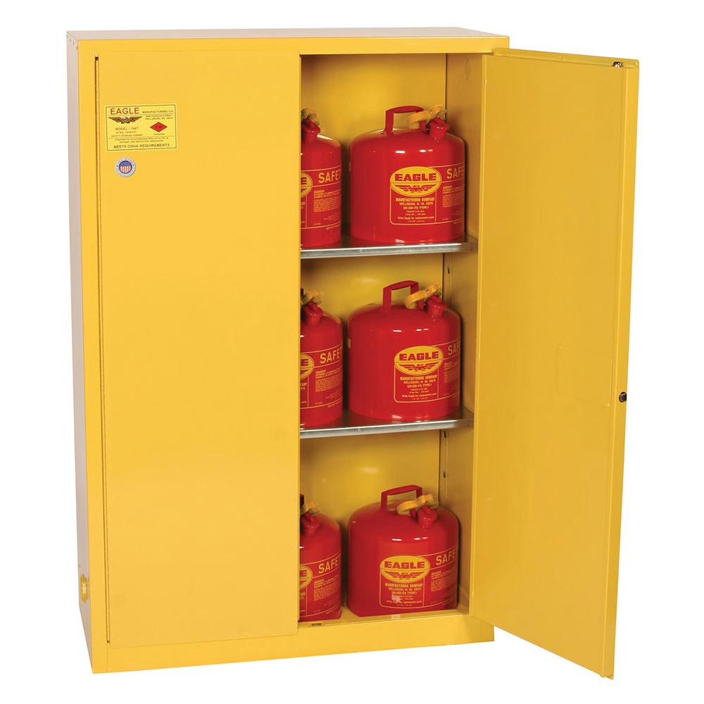 45 Gallon Eagle Flammable Liquids Cabinet with 2 Shelves & 2 Manual-Close Doors