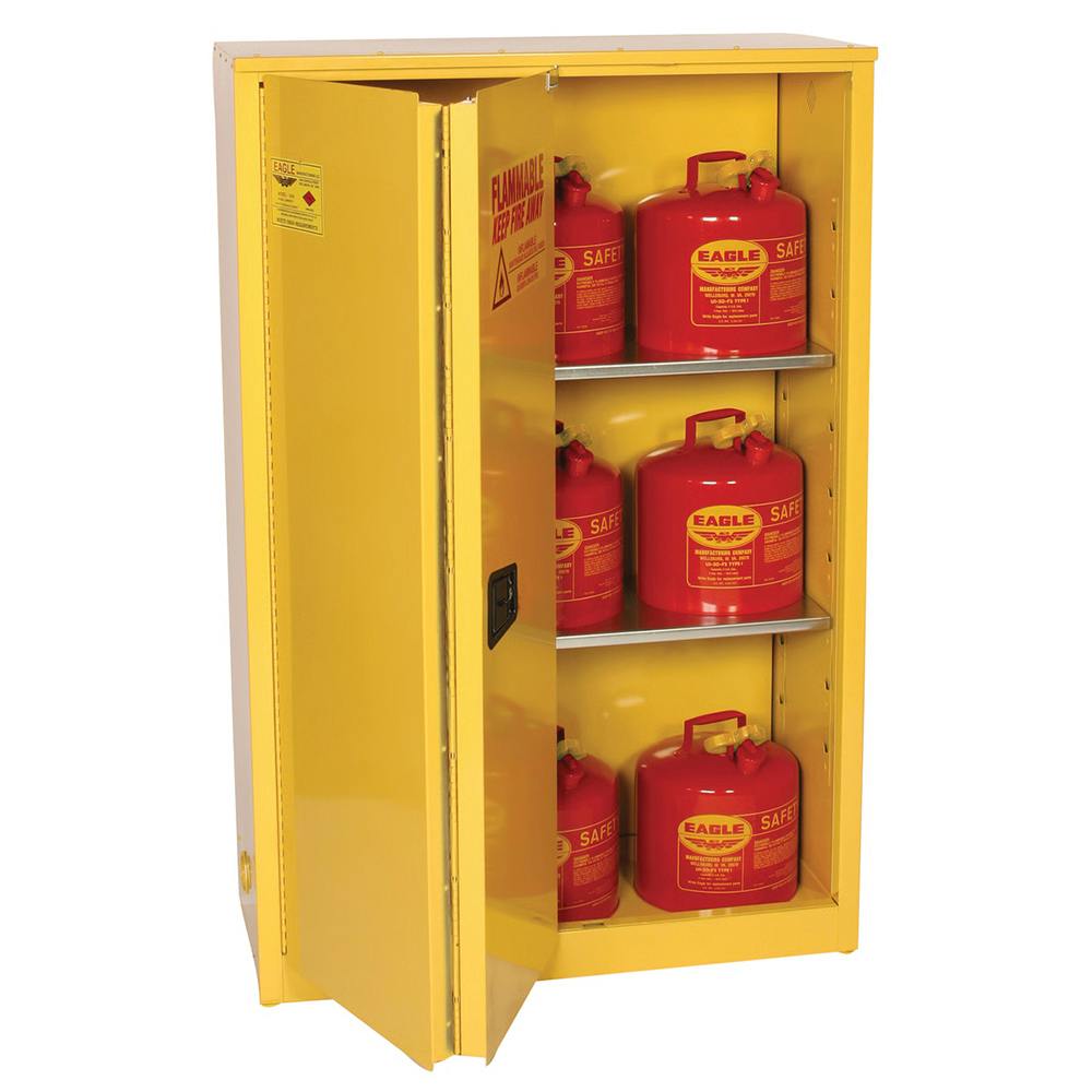 45 Gallon Eagle Flammable Liquids Cabinet with 2 Shelves & 2 Bi-Fold Sliding Self-Latching Doors