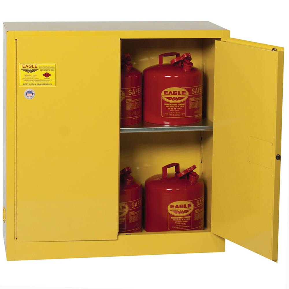 30 Gallon Eagle Flammable Liquids Cabinet with 1 Shelf & 2 Self-Closing Doors
