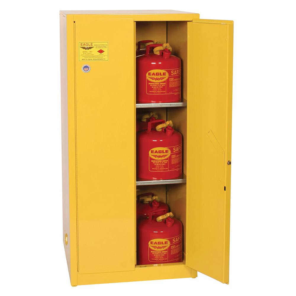 60 Gallon Eagle Flammable Liquids Cabinet with 2 Shelves & 2 Self-Closing Doors