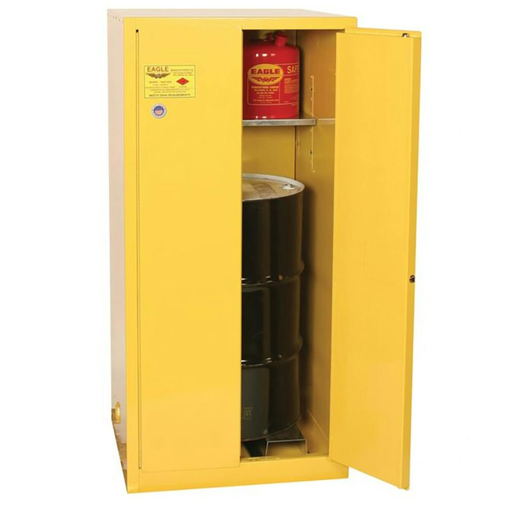 55 Gallon Eagle Vertical Drum Storage Safety Cabinet with 1 Shelf & 2 Self-Closing Doors