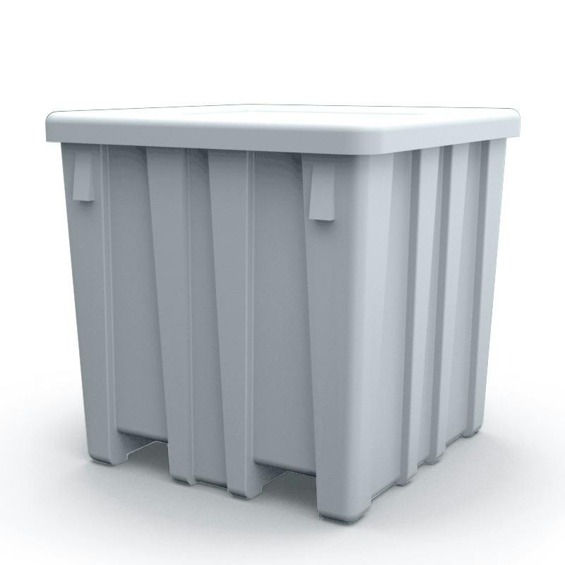 Metallic Silver Meese Bulk Container with Lid (800 lbs. Capacity) - 45" L x 45" W x 44-1/4" Hgt.
