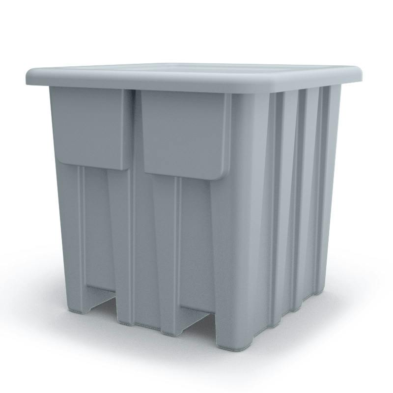 Metallic Silver Meese Bulk Container with Lid (1500 lbs. Capacity) - 47" L x 47" W x 44-1/4" Hgt.