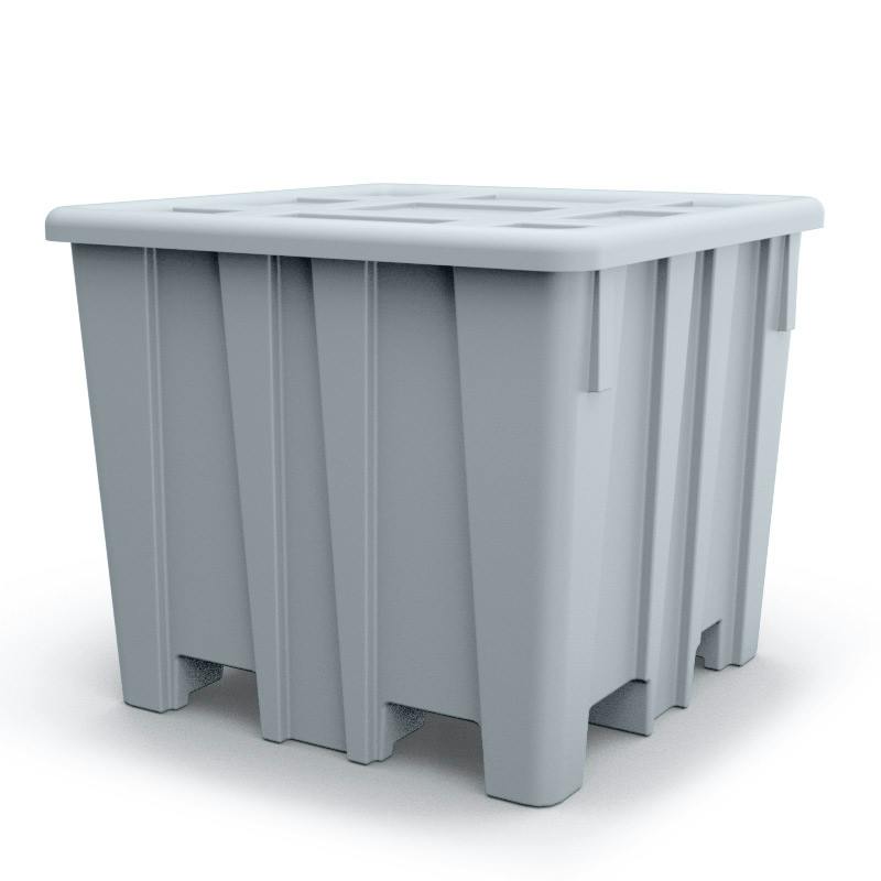 Metallic Silver Meese Bulk Container with Lid (1200 lbs. Capacity) - 47-1/2" L x 47-1/2" W x 40-1/4" Hgt.