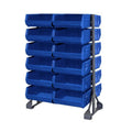 Double Sided Rack with 12 Rails & 24 Blue Bins 14-3/4" L x 16-1/2" W x 7" Hgt.