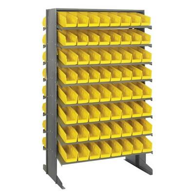 Economy Double-Sided Sloped Shelving System with 128 Yellow Bins