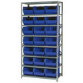 18" W x 36" L x 75" Hgt. Storage Unit w/8 Shelves & 21 Blue Bins 16" L x 11" W x 8" Hgt.