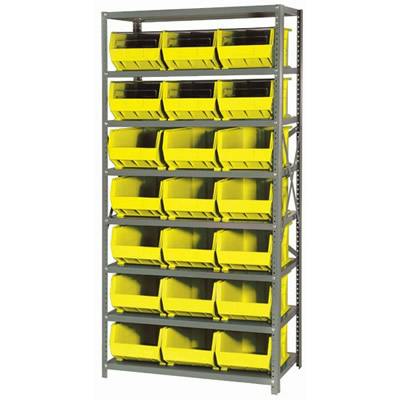 18" W x 36" L x 75" Hgt. Storage Unit w/8 Shelves & 21 Yellow Bins 16" L x 11" W x 8" Hgt.