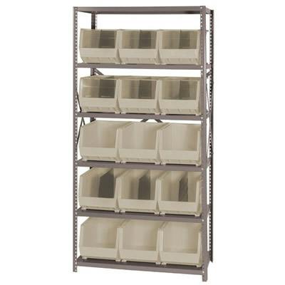 18" W x 36" L x 75" Hgt. Storage Unit w/6 Shelves & 15 Ivory Bins 18" L x 11" W x 10" Hgt.