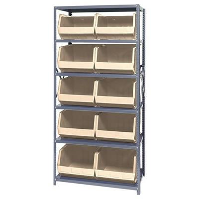 18" W x 36" L x 75" Hgt. Storage Unit w/6 Shelves & 10 Ivory Bins 18" L x 16-1/2" W x 11" Hgt.