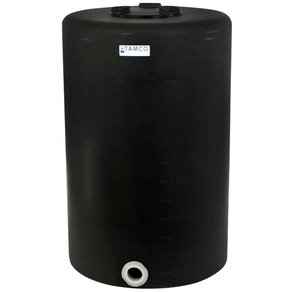 65 Gallon Tamco® Vertical Black PE Tank with 8" Lid & 2" Fitting - 24" Dia. x 38" Hgt.