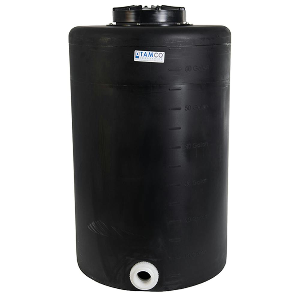 65 Gallon Tamco® Vertical Black PE Tank with 12-1/2" Lid & 2" Fitting - 24" Dia. x 38" Hgt.