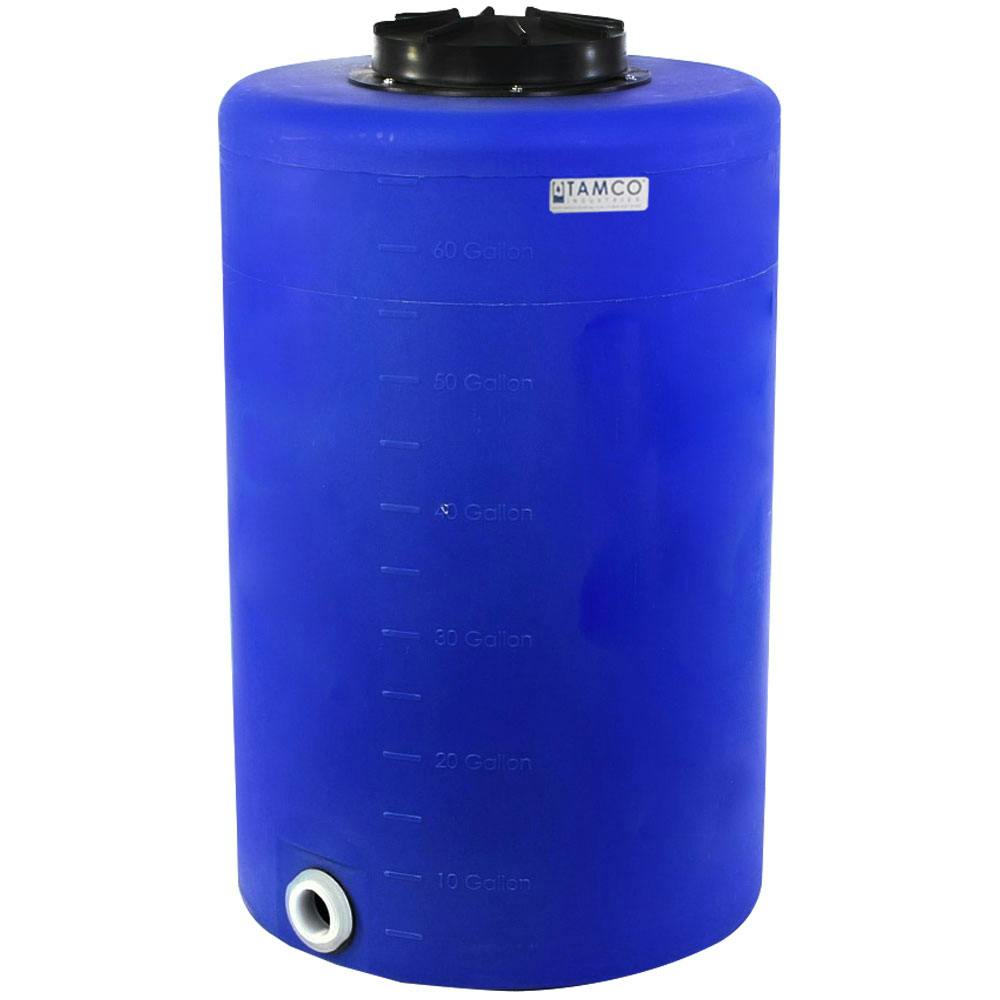 65 Gallon Tamco® Vertical Blue PE Tank with 12-1/2" Lid & 2" Fitting - 24" Dia. x 38" Hgt.