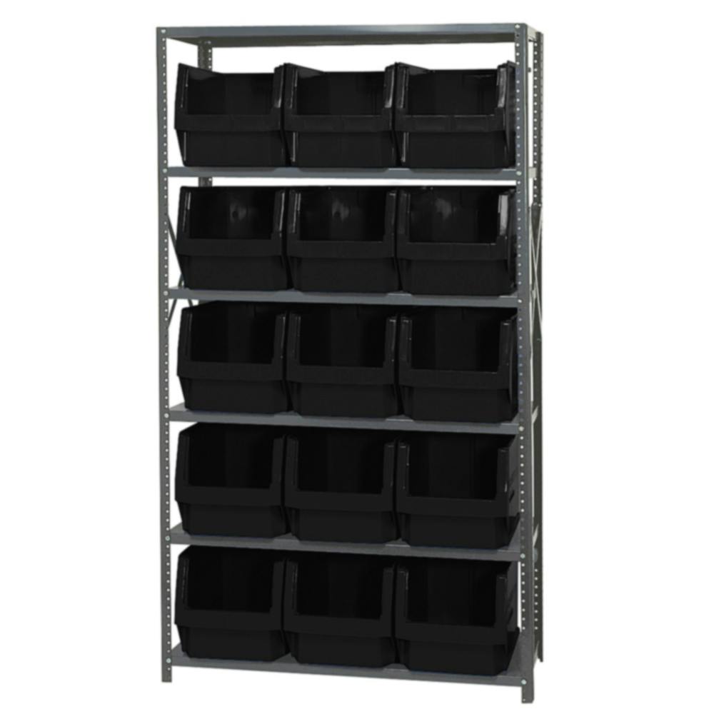 Magnum Bin Unit with 6 Shelves & 15 Black Bins 19-3/4" L x 12-3/8" W x 11-7/8" Hgt.