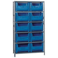 42" W x 18" D x 75" Hgt. Giant Stack Steel Shelving System Unit with 10 - 15-1/4" L x 19-7/8" W x 12-7/16" Hgt. Blue Bins
