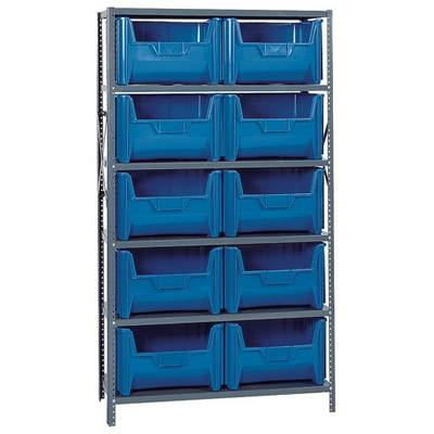 42" W x 18" D x 75" Hgt. Giant Stack Steel Shelving System Unit with 10 - 15-1/4" L x 19-7/8" W x 12-7/16" Hgt. Blue Bins