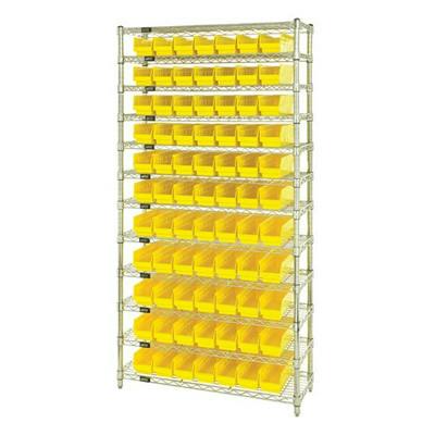 Shelf Bin System with 12 Shelves & 77 Yellow Bins 17-7/8" L x 4-1/8" W x 4" Hgt.