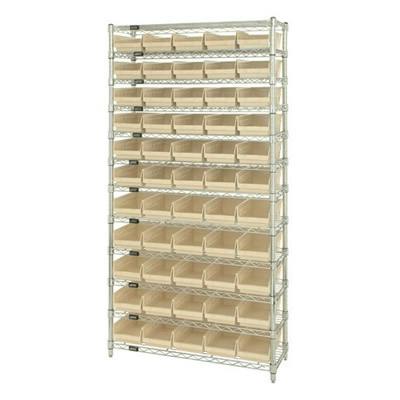 Shelf Bin System with 12 Shelves & 55 Ivory Bins 17-7/8" L x 6-5/8" W x 4" Hgt.