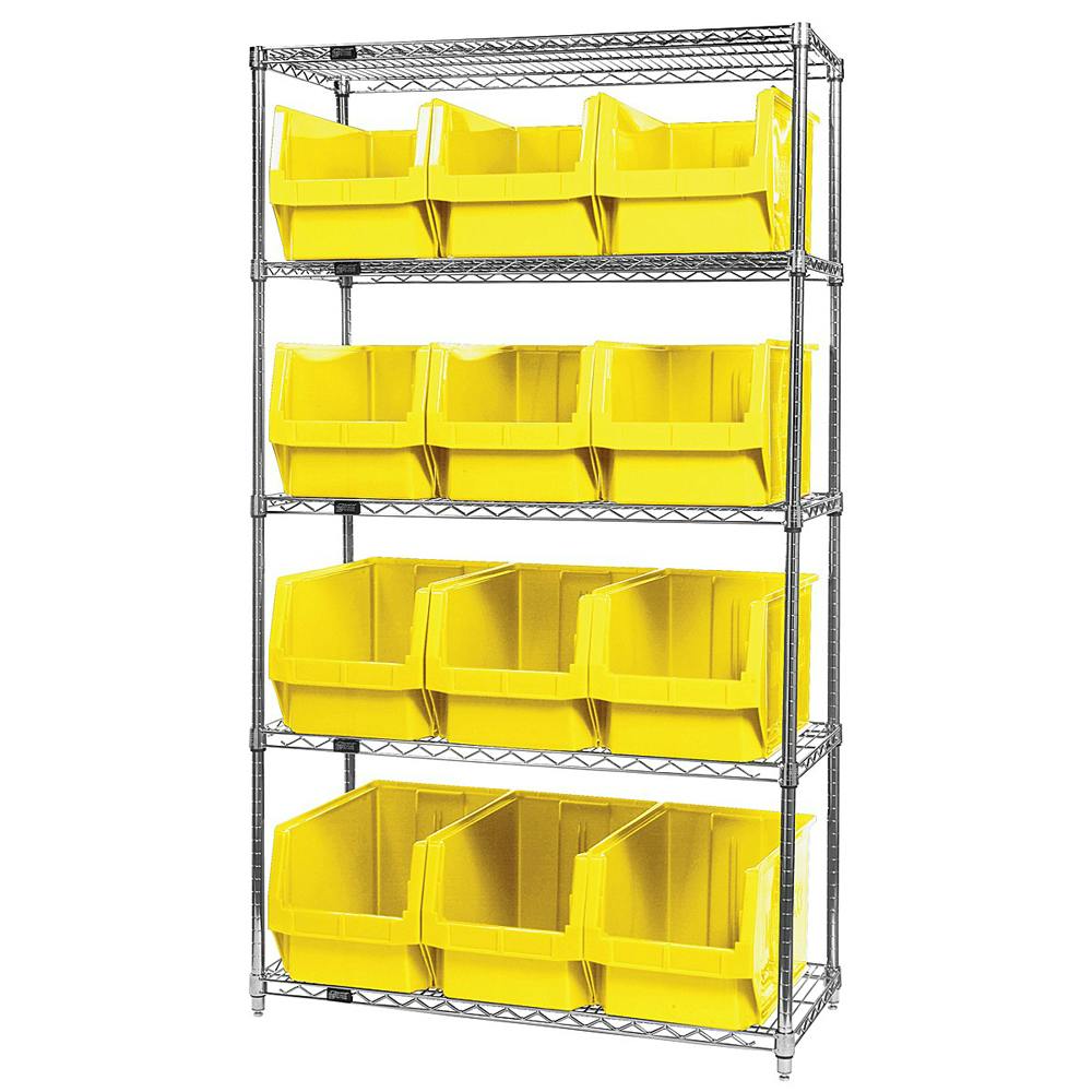 Bin System with 5 Shelves & 12 Yellow Bins 19-3/4" L x 12-3/8" W x 11-7/8" Hgt.