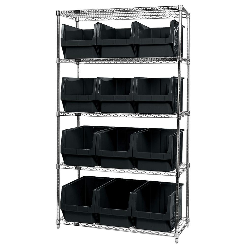 Bin System with 5 Shelves & 12 Black Bins 19-3/4" L x 12-3/8" W x 11-7/8" Hgt.