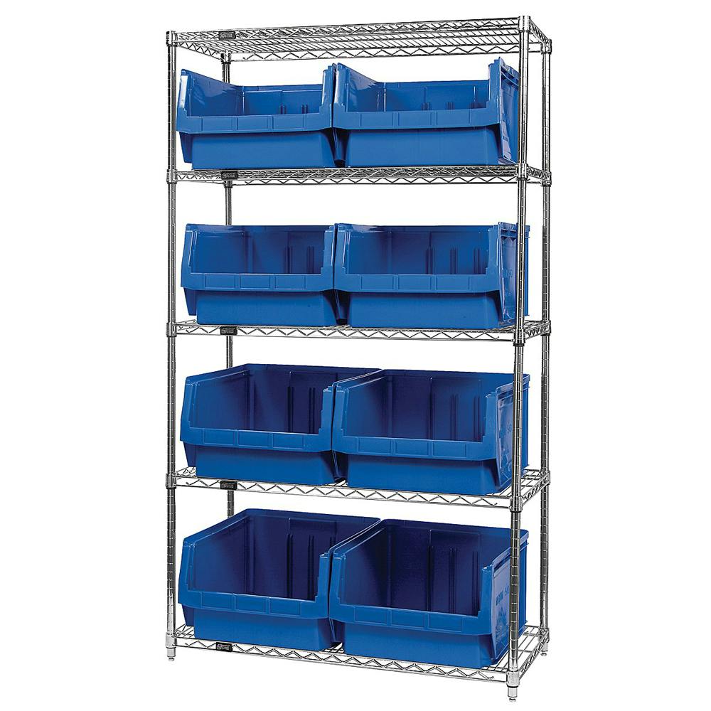 Bin System with 5 Shelves & 8 Blue Bins 19-3/4" L x 18-3/8" W x 11-7/8" Hgt.