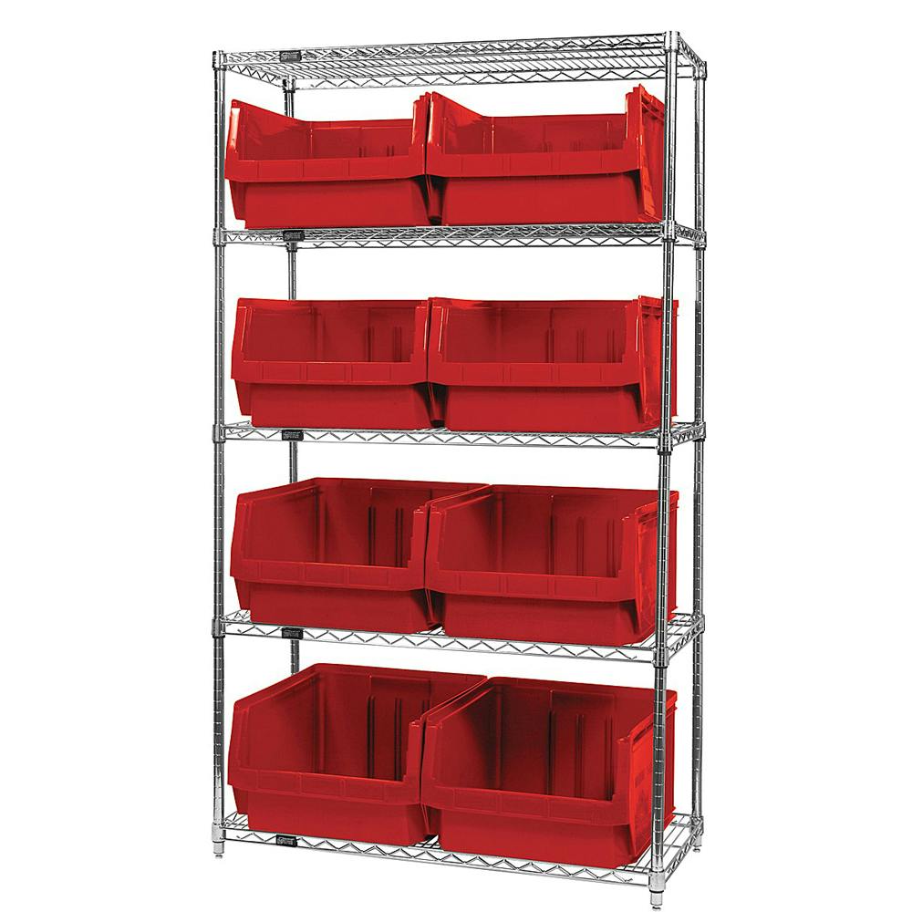 Bin System with 5 Shelves & 8 Red Bins 19-3/4" L x 18-3/8" W x 11-7/8" Hgt.