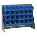 27" L x 8" W x 21" Hgt. Bench Rack with 24 - 7-3/8" L x 4-1/8" W x 3" Hgt. Blue Bins