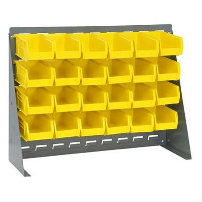 27" L x 8" W x 21" Hgt. Bench Rack with 24 - 7-3/8" L x 4-1/8" W x 3" Hgt. Yellow Bins