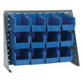27" L x 8" W x 21" Hgt. Bench Rack with 12 - 10-7/8" L x 5-1/2" W x 5" Hgt. Blue Bins