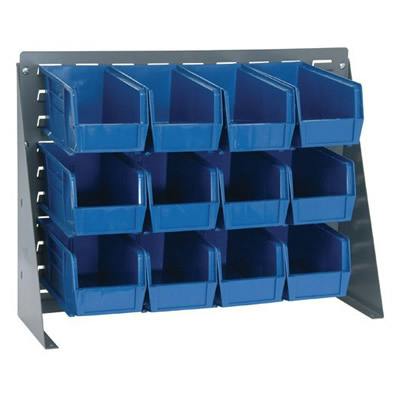 27" L x 8" W x 21" Hgt. Bench Rack with 12 - 10-7/8" L x 5-1/2" W x 5" Hgt. Blue Bins