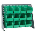 27" L x 8" W x 21" Hgt. Bench Rack with 12 - 10-7/8" L x 5-1/2" W x 5" Hgt. Green Bins