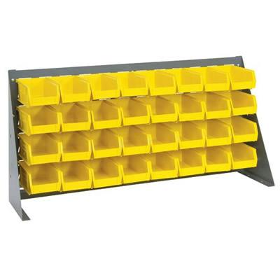 36" L x 8" W x 19" Hgt. Bench Rack with 32 - 7-3/8" L x 4-1/8" W x 3" Hgt. Yellow Bins