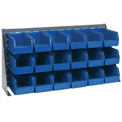 36" L x 8" W x 19" Hgt. Bench Rack with 18 - 10-7/8" L x 5-1/2" W x 5" Hgt. Blue Bins