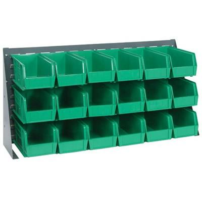 36" L x 8" W x 19" Hgt. Bench Rack with 18 - 10-7/8" L x 5-1/2" W x 5" Hgt. Green Bins